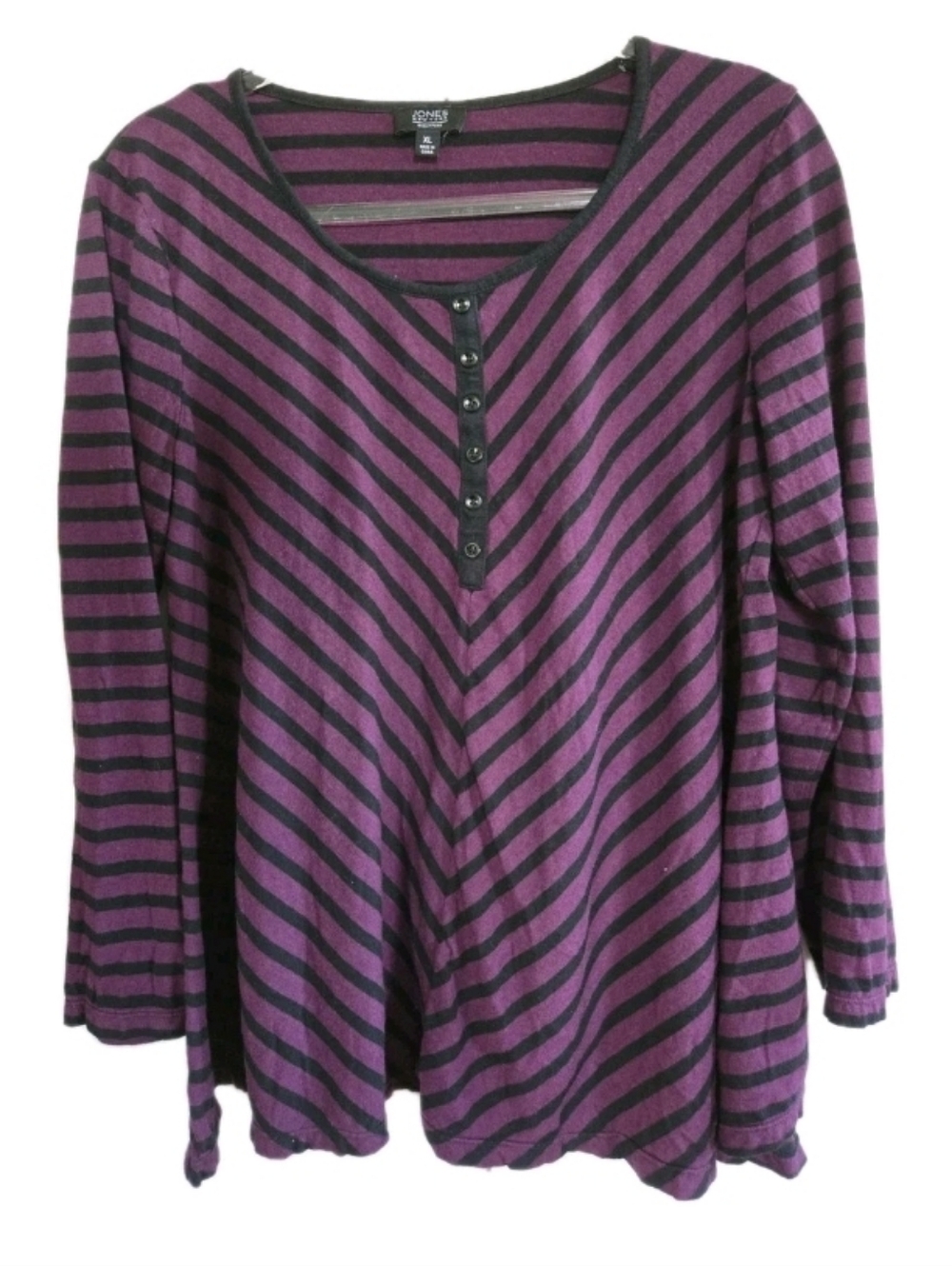 Jones New York Purple Chevron Striped Top Size XL Jersey Casual Retro Mod